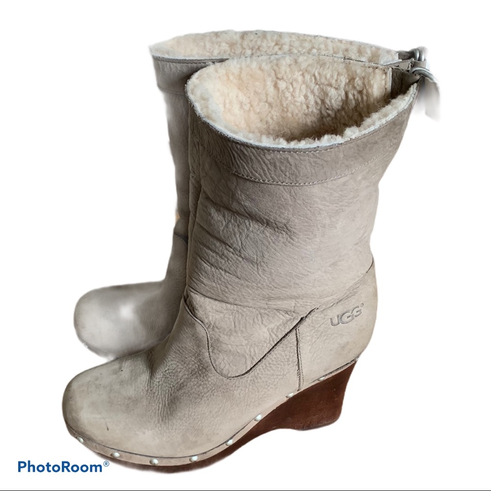 Ugg suede and Sherpa women’s wedge boots.